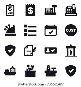 16 vector icon set : report, receipt, cashbox, list, check in, detector, baggage checking, inspector, reception 16 vector icon set : report, receipt, cashbox, list, check in, detector, baggage checking, inspector, reception