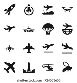 16 vector icon set : rocket, weather management, drone, plane, airplane, departure, arrival, wasp