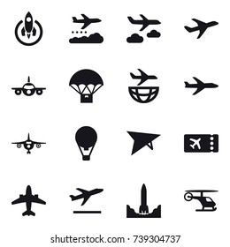 16 vector icon set : rocket, weather management, journey, plane, air ballon, deltaplane, ticket, airplane, departure