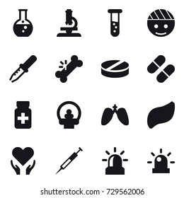 16 vector icon set : round flask, microscope, vial, alarm