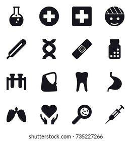 16 vector icon set : round flask, viruses, syringe