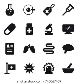 16 vector icon set : round flask, cell corection, mortar