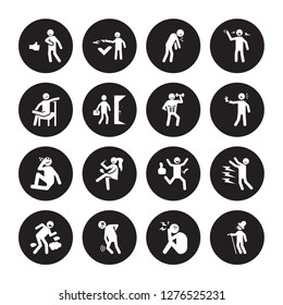 16 vector icon set : safe human, overwhelmed pained pissed off optimistic relaxed proud ready human isolated on black background