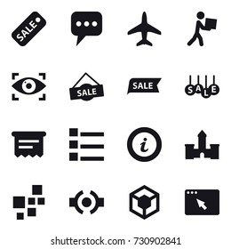 16 vector icon set : sale, message, plane, courier, eye identity, atm receipt, list, info, castle