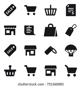 16 vector icon set : sale, cart, basket, account balance, shop, shopping list, shopping bag, label, sale label