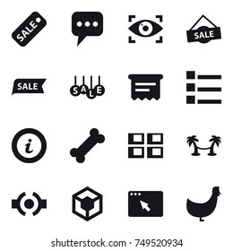 16 vector icon set : sale, message, eye identity, atm receipt, list, info, panel house, palm hammock, chicken