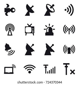 16 vector icon set : satellite, satellite antenna, wireless, antenna, tv, alarm, bell