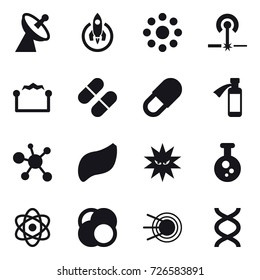 16 vector icon set : satellite antenna, rocket, round around, laser, electrostatic
