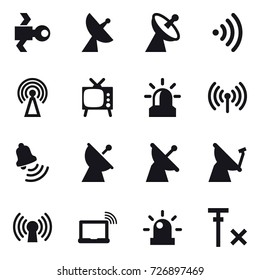 16 vector icon set : satellite, satellite antenna, wireless, antenna, tv, alarm, bell