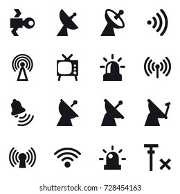 16 vector icon set : satellite, satellite antenna, wireless, antenna, tv, alarm, bell