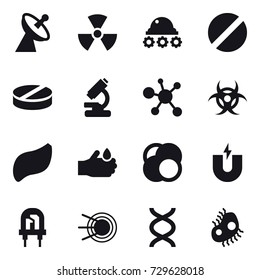 16 vector icon set : satellite antenna, nuclear, lunar rover, microb