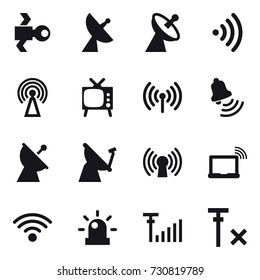 16 vector icon set : satellite, satellite antenna, wireless, antenna, tv, bell