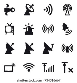 16 vector icon set : satellite, satellite antenna, wireless, antenna, tv, alarm, bell
