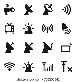 16 vector icon set : satellite, satellite antenna, wireless, tv, alarm, bell
