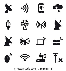 16 vector icon set : satellite antenna, wireless, phone wireless, cloude service, smartwatch, antenna