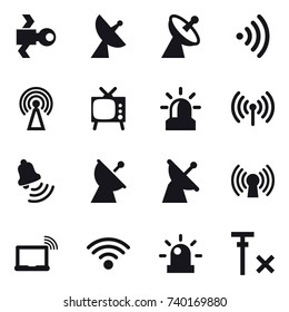 16 vector icon set : satellite, satellite antenna, wireless, antenna, tv, alarm, bell