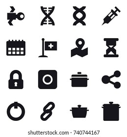 16 vector icon set : satellite, dna, locked, ring button, pan