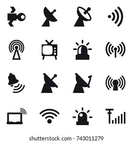 16 vector icon set : satellite, satellite antenna, wireless, antenna, tv, alarm, bell