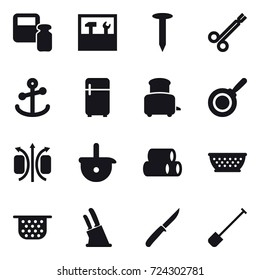 16 vector icon set : scales weight, tools, nail, fridge, toaster, pan, kolander, colander, knife holder, knife, shovel 16 vector icon set : scales weight, tools, nail, fridge, toaster, pan, kolander, colander, knife holder, knife, shovel