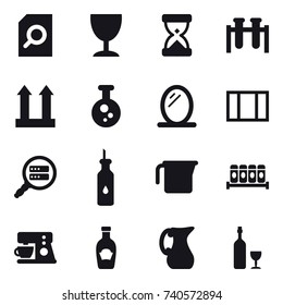 16 vector icon set : search document, wineglass, mirror, window, measuring cup, jug, wine