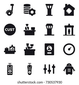 16 vector icon set : segway, virtual mining, airport tower, smart house, detector, baggage checking, inspector, passport, barometer, remote control