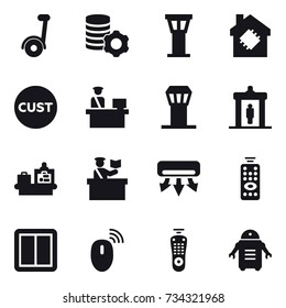 16 vector icon set : segway, virtual mining, airport tower, smart house, detector, baggage checking, inspector, air conditioning, remote control, power switch