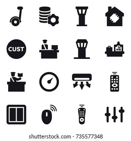 16 vector icon set : segway, virtual mining, airport tower, smart house, baggage checking, inspector, barometer, air conditioning, remote control, power switch