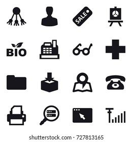 16 vector icon set : share, man, sale, presentation, bio, cashbox, map, phone