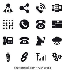 16 vector icon set : share, call, server, chip, phone, intercome, gears