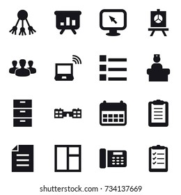 16 vector icon set : share, presentation, monitor arrow, group, notebook wireless, list, school, window, clipboard list