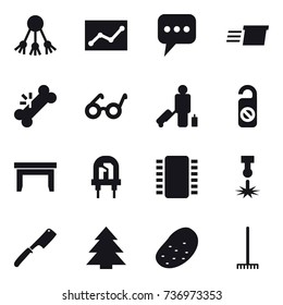 16 vector icon set : share, statistic, message, delivery, passenger, do not distrub, table, chef knife, spruce, potato, rake