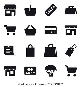 16 vector icon set : shop, basket, sale, shopping bag, cart, credit card, shopping list, label