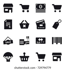 16 vector icon set : shop, cart, money, account balance, delete cart, credit card, label, sale, mall