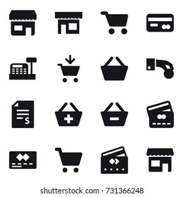 16 vector icon set : shop, cart, card, cashbox, add to cart, basket, hand coin, account balance, add to basket, remove from basket, credit card