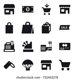 16 vector icon set : shop, money, add to cart, shopping bag, sale, cashbox, mall, cart