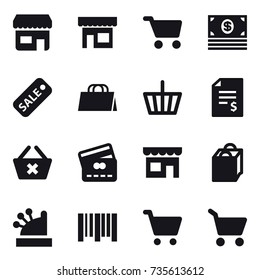 16 vector icon set : shop, cart, money, sale, shopping bag, basket, account balance, delete cart, credit card, cashbox