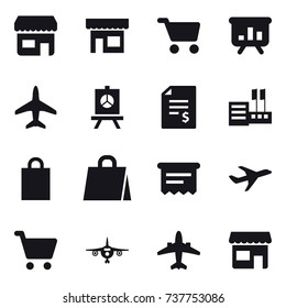 16 vector icon set : shop, cart, presentation, plane, account balance, store, shopping bag, atm receipt, airplane