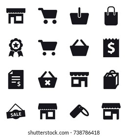 16 vector icon set : shop, cart, basket, shopping bag, medal, receipt, account balance, delete cart, sale