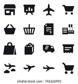 16 vector icon set : shop, presentation, plane, cart, basket, account balance, store, shopping bag, delivery, atm receipt, journey