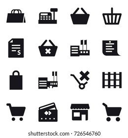 16 vector icon set : shopping bag, cashbox, basket, account balance, delete cart, store, shopping list, mall, credit card, shop, cart