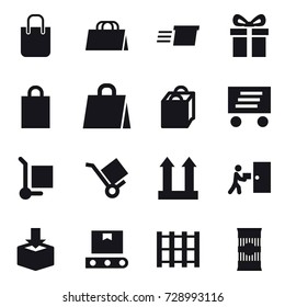 16 vector icon set : shopping bag, delivery, gift, cargo stoller