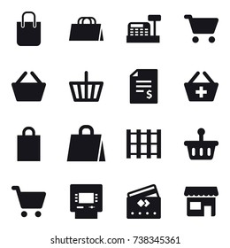 16 vector icon set : shopping bag, cashbox, cart, basket, account balance, add to basket, atm, credit card, shop