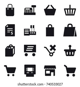 16 vector icon set : shopping bag, cashbox, basket, account balance, store, delivery, atm, shop, cart