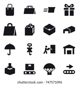 16 vector icon set : shopping bag, delivery, gift, box, warehouse