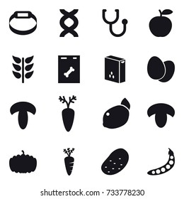 16 vector icon set : smart bracelet, mushroom, pumpkin, carrot, potato, peas