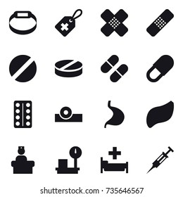 16 vector icon set : smart bracelet, hospital, syringe