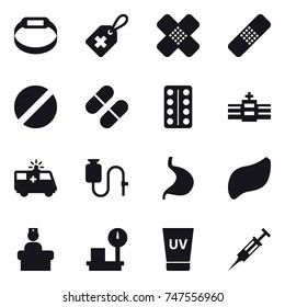 16 vector icon set : smart bracelet, uv cream, syringe