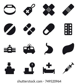 16 vector icon set : smart bracelet, hospital, syringe