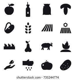 16 vector icon set : spikelets, field, seedling, pear, sheep, sprouting, hand leaf, sow, tomato, potato