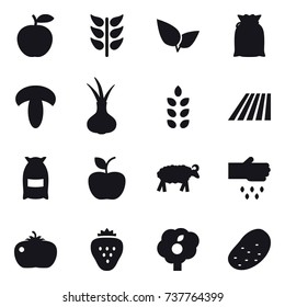 16 vector icon set : spikelets, field, flour, apple, sheep, sow, tomato, strawberry, garden, potato